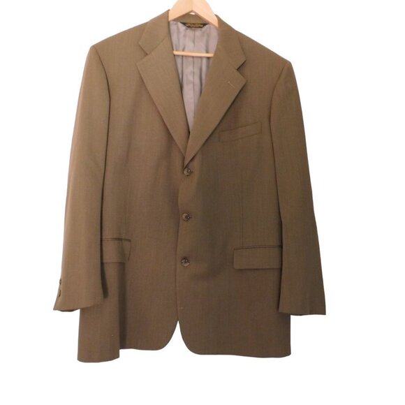 VTG46 Long Brooks Brothers Makers Blazer Taupe Brown Wool Suit Coat Made USA